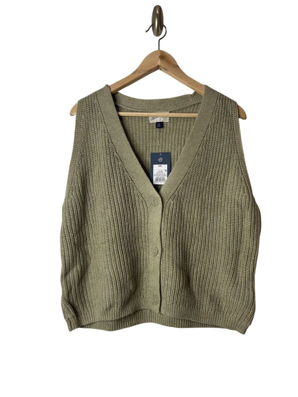 NWT Sleeveless Olive Green Button-Front Knit Sweater Vest XXL - Universal Thread
